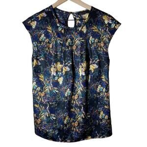 The Limited Dark Abstract Pleated Keyhole Back Blouse Size Medium